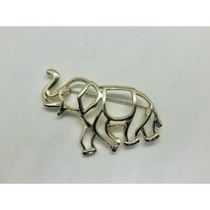 Waldman Vintage Elephant Gold Tone Signed Brooch Trunk Up Good Luck Animal Retro
